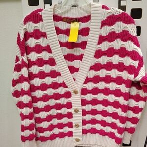 Belldini Pink and White Striped Cardigan